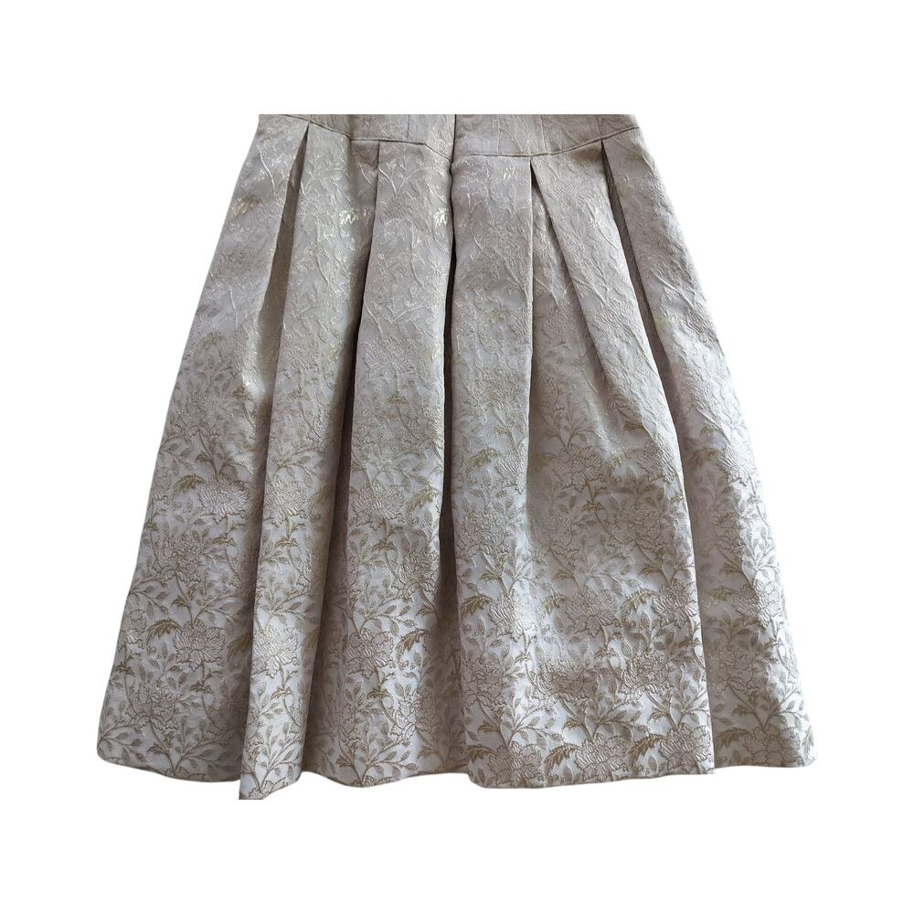Teri Jon by Rickie Freedman Metallic Jacquard Pleated Cocktail Midi Dress Size 2 - Picture 4 of 13